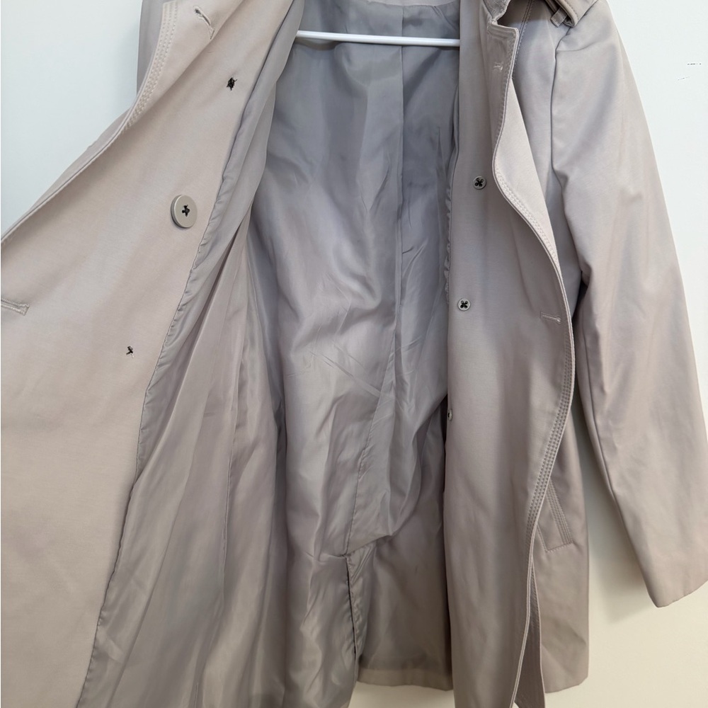 Marc New York Light Gray / Tan Double-Breasted Classic Minimalist Trench Coat - Picture 11 of 16